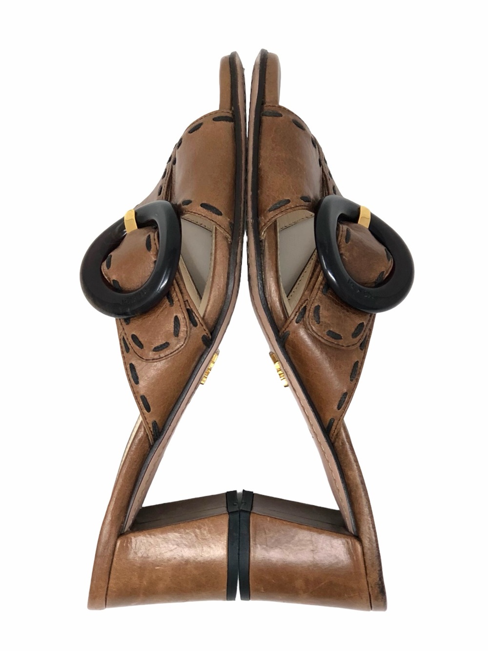 Prada Brown Leather Buckle Mule Heels Sandals Size 36 Italy - Picture 3 of 9